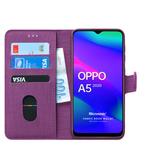 Microsonic Oppo A5 2020 Kılıf Fabric Book Wallet (Mor)
