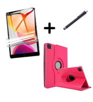 Apple iPad Air 13inç M2/M3 Kılıf Dönen Tablet Kilifi Ekran Koruyucu+Kalem A2898 (Koyu Pembe)