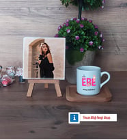 Ebe Fotoğraflı Dekoratif Taş, Ahşap Altlıklı Türk Kahvesi Fincanı Hediye (Model 1)