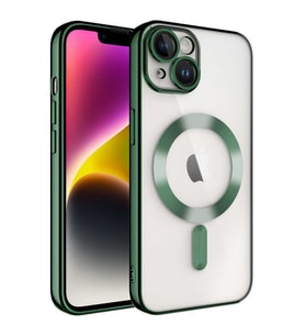 Apple iPhone 14 PLUS Kılıf Kamera Lens Korumalı Renkli Magsafe Şeffaf Silikon (Yeşil)