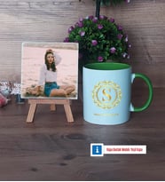 Gold Baş Harf Fotoğraflı Dekoratif Taş, Kupa Bardak Beyaz Hediye (Model 14)