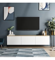 Neon Duvara Monte 3 Kapaklı TV Sehpası – 160 cm – Minimal Tasarım, Beyaz/Safir Meşe