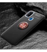 Samsung Galaxy M21 Kılıf Mıknatıslı Yüzüklü Standlı Yumuşak Silikon Kapak Ravel (Siyah-Rose Gold)