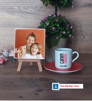 Anneye Hediye Fotoğraflı Dekoratif Taş, Ahşap Altlıklı Türk Kahvesi Fincanı Hediye (Model 8)