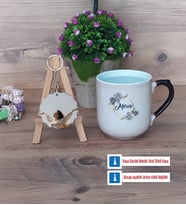 İsme Özel Doğum Günü Hediyesi Kupa Bardak Beyaz ve Fotoğraflı Ahşap Anahtarlık Hediye (Model 10)