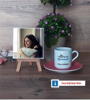 Matematik Öğretmeni Fotoğraflı Dekoratif Taş, Ahşap Altlıklı Türk Kahvesi Fincanı Hediye Matematik Öğretmenine Hediye (Model 6)