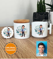 Kişiye Özel Karikatürlü Makine Mühendisi Hediye Seti T Kupa, Kalemlik, Anahtarlık Erkek Makine Mühendisine Mühendisler Günü Hediyesi (Beyaz)