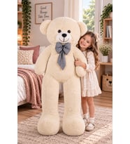 Büyük Boy 160 Papyonlu Peluş Ayı - Hediye İçin İdeal (Krem)
