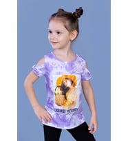 Toontoy Kız Çocuk Komple Desenli Dijital Baskılı Tişört (Lila)