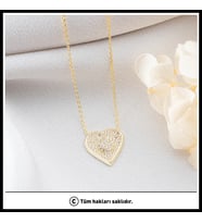 925 Ayar Gümüş Zirkon Taşlı Kalp Kolye (Gold)