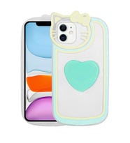 Uyumlu Model Apple iPhone 12 Kılıf Kedi Figürlü Pop Soketli Kapak (Turkuaz)