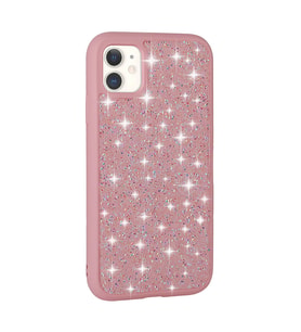 iPhone 11 Kılıf Parlak Taşlı Tasarım Pırlanta Kılıf (Pembe)
