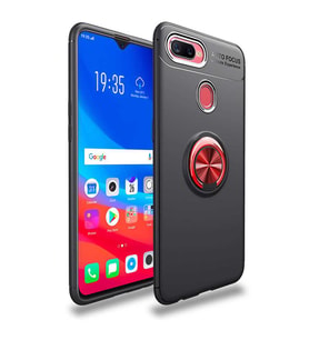 Oppo A12 Kılıf Yüzüklü Magnetli Ravel Case (Siyah-Kırmızı)