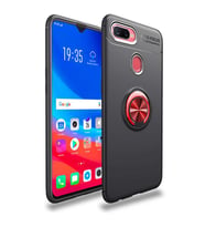 Oppo A12 Kılıf Yüzüklü Magnetli Ravel Case (Siyah-Kırmızı)