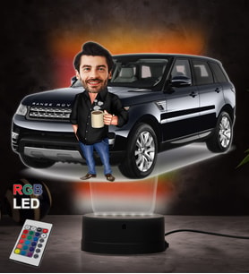 Doğum Günü Hediyesi,Sevgiliye Hediye, Kişiye Özel Fotoğraflı Range Rover Karikatür 3D Led Lamba (RGB)