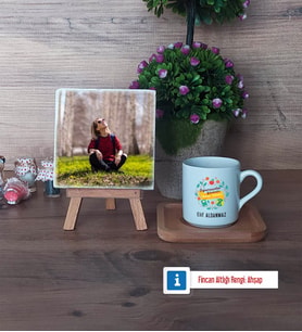 Öğretmenler Günü Hediyesi Fotoğraflı Dekoratif Taş, Ahşap Altlıklı Türk Kahvesi Fincanı Hediye (Model 1)