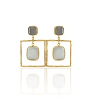 Kadir Jewellery 22 Ayar Altın Kaplama Kadın Sallantılı Küpe -El İşçiliği Ve Hipoalerjenik Küpe (Gri)