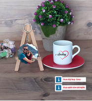 Sevgiliye Hediye Türk Kahvesi Fincanı Ahşap Altlıklı ve Fotoğraflı Ahşap Anahtarlık Hediye (Model 3)