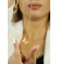 925 Ayar Gümüş Kelebek Figürlü Gümüş Renk Kolye (Gold)
