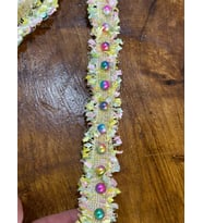 EN 3 CM PÜSKÜLLÜ BONCUKLU TASARIM ŞERİT DİKİŞ GİYİM AKSESUARI (1 METRE) (Sarı)