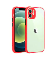 Uyumlu Model Apple iPhone 12 Kılıf Kenar Renkli Sararmaz Şeffaf Kapak (Kırmızı)