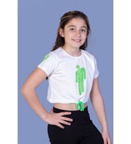 Toontoy Kız Çocuk Crop Model Baskılı Taş İşlemeli Tişört (Ekru)