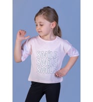 Toontoy Kız Çocuk Smile Baskılı Kolları Desenli Tişört (Pudra)