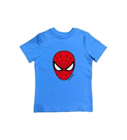 Spiderman baskılı örümcek adam pamuklu penye kumaş yazlık çocuk tişört (Mavi)
