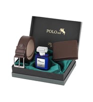 Polo Air Logolu Klasik Erkek Cüzdan Kemer Parfüm Seti  Kombin  PM-17 (Kahverengi)