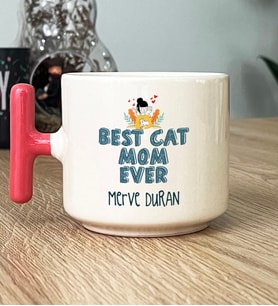 Kişiye Özel Best Cat Mom Ever Hediye T Kupa Bardak En İyi Kedi Annesi (Pembe)