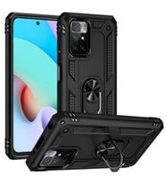 Xiaomi Redmi 10 2022 Kılıf Yüzüklü Standlı Korumalı Tank Kapak (Siyah)