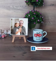 Babaya Hediye Fotoğraflı Dekoratif Taş, Ahşap Altlıklı Türk Kahvesi Fincanı Hediye Babaya Doğum Günü Hediyesi (Model 4)