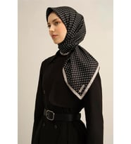 2025  İLKBAHAR - YAZ - DJ SAF İPEK EŞARP  ( SURA)-9345D01 (Siyah - Beyaz)