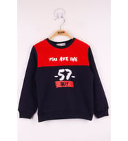 Toontoy Erkek Çocuk 57 Baskılı Garnili Sweatshirt (Kırmızı)