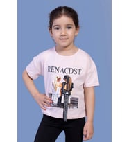 Toontoy Kız Çocuk Dijital Baskılı Arkası Detaylı Tişört (Pudra)