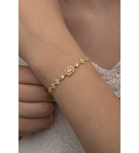BAGET MODEL ZİRKON TAŞLI 925 AYAR GÜMÜŞ BAYAN BİLEKLİK (Gold)
