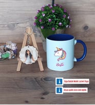 Unicorn Kupa Bardak Beyaz ve Fotoğraflı Ahşap Anahtarlık Hediye (Model 3)