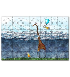 Cakapuzzle Zürafa İki Çocuk Bulut Boyama Sanat Eseri Puzzle Yapboz MDF (Ahşap) (1000 Parça)