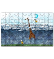 Cakapuzzle Zürafa İki Çocuk Bulut Boyama Sanat Eseri Puzzle Yapboz MDF (Ahşap) (1000 Parça)