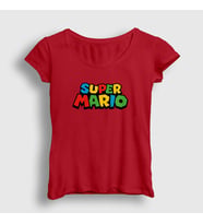 Presmono Kadın Sarı Logo Oyun Super Mario T-Shirt 324533tt (Kırmızı)