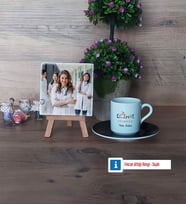 Eczane Teknikeri Fotoğraflı Dekoratif Taş, Ahşap Altlıklı Türk Kahvesi Fincanı Hediye (Model 7)