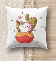 BK Gift Kedi Tasarımlı Beyaz Kırlent Yastık, Ev Hediyesi, Ev Dekorasyonu, Dekoratif Hediye (Model 9)