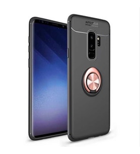 Samsung Galaxy S9 Plus Kılıf Yüzüklü Magnetli Ravel Case (Siyah-Rose Gold)