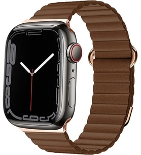 Apple Watch 44mm Kordon Mıknatıslı Magnetik Deri Kordon (KAHVE)