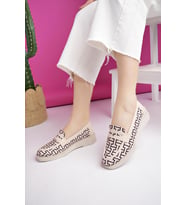 Muggo LUVİ Garantili Kadın Loafer Günlük Eva Taban Casual Makosen Ayakkabı (Krem)