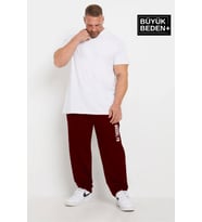 Erkek Büyük Beden Brooklyn Baskılı İnce Eşofman Altı  SPR25BEA54 (Burgundy)