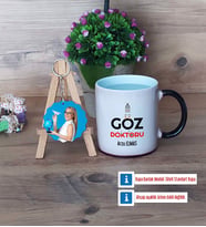 Göz Doktoru Kupa Bardak Beyaz ve Fotoğraflı Ahşap Anahtarlık Hediye (Model 9)