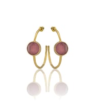 Kadir Jewellery 22 Ayar Altın Kaplama Kadın Taşlı Küpe -El İşçiliği Ve Hipoalerjenik Küpe (Pembe)