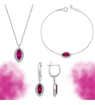 925 Ayar Gümüş Mekik Kolye-Bileklik-Küpe Takımı (Pembe)