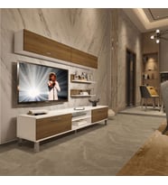 Decoraktiv Eko 5 Mdf Dvd Krom Ayaklı Tv Ünitesi Tv Sehpası (Beyaz - Pera)